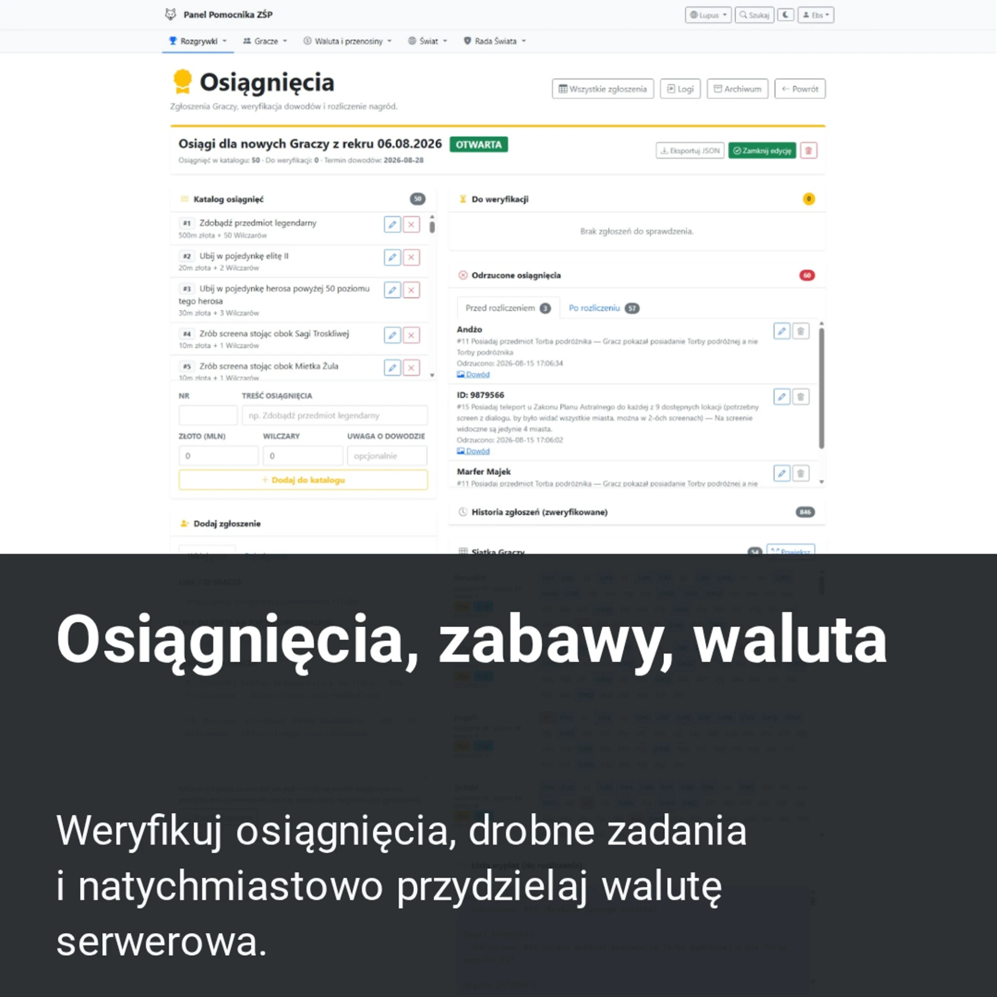 Osiągnięcia, zabawy, waluta